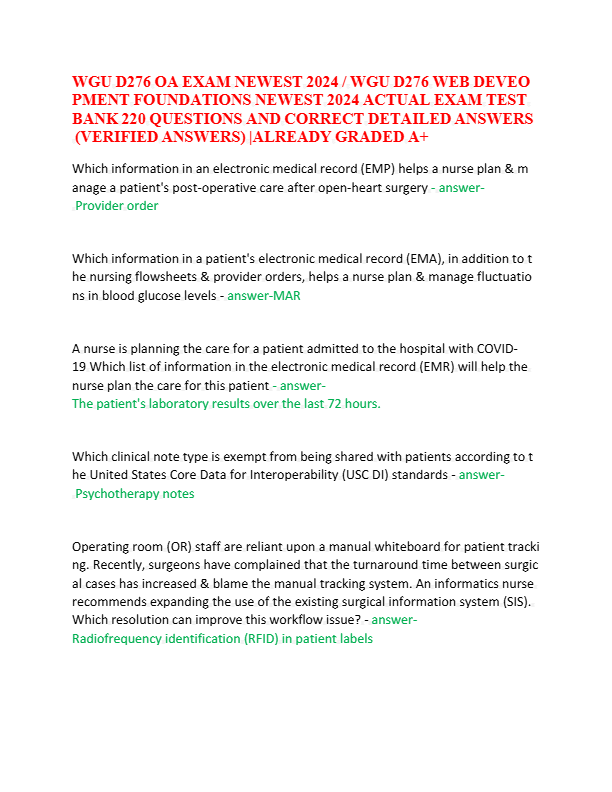 WGU D276 OA Web Development Foundations 2025 | 400+ Exam Questions & Verified Answers