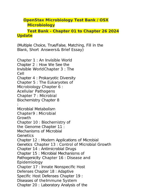 OpenStax Microbiology 1st Edition Test Bank | Vol. 1 & 2 | Chapters 1–26