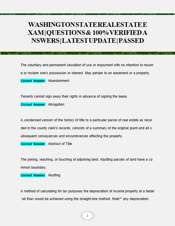 Washington Real Estate Exam Prep 2025: 400 Practice Questions & Answers | WA Licensure Test