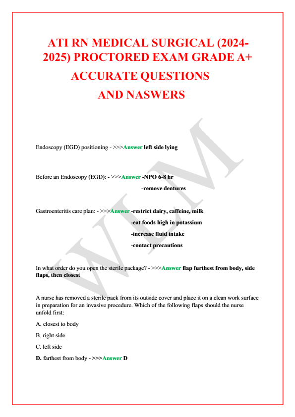 ATI RN MEDICAL SURGICAL (2024- 2025) PROCTORED EXAM GRADE A+