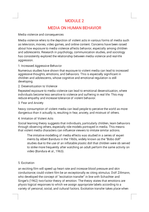Psychology module 2 media on human behaviour