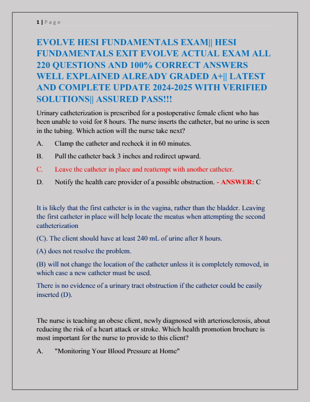Evolve Fundamentals HESI Actual Exam 2025: 260+ Practice Questions & Answers