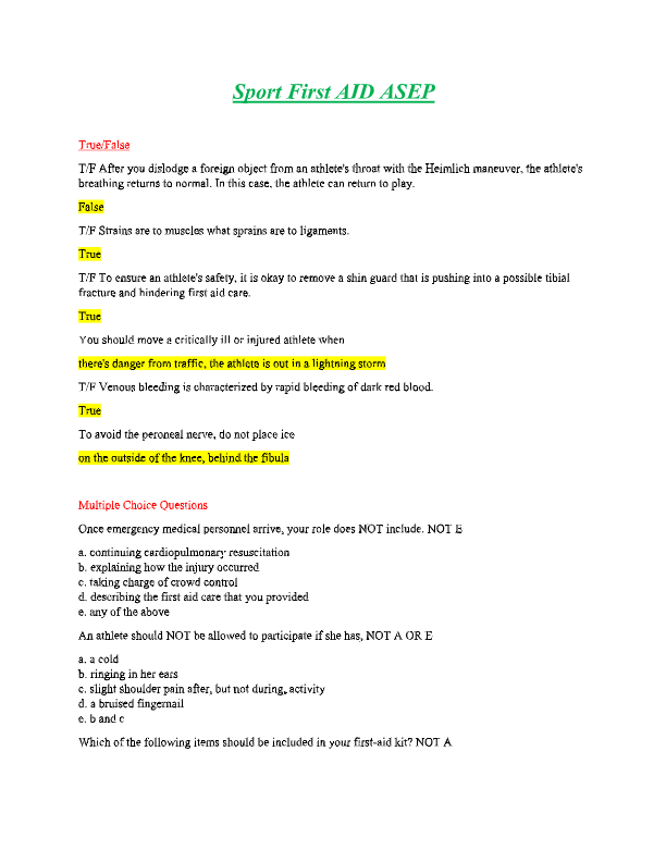 ASEP Sport First Aid Exam 2025–2026: Questions & Verified Answers for Coaches