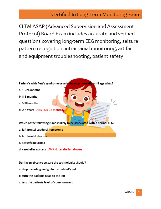 CLTM ASAP (Advanced Supervision and Assessment  Protocol) Board Exam includes accurate and verified