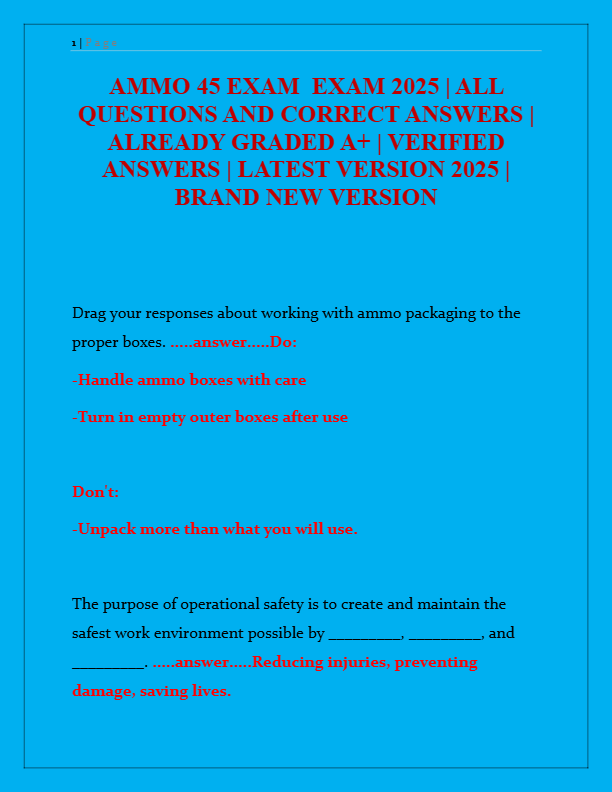 AMMO 45 Exam 2025: Complete Study Guide with Verified Questions & Answers | Graded A+