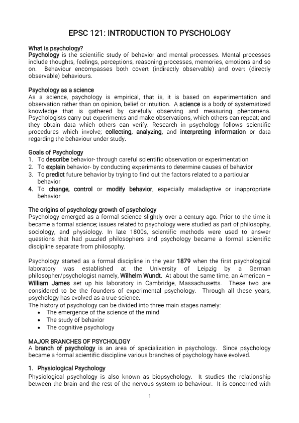 INTRODUCTION TO PSYCHOLOGY NOTES