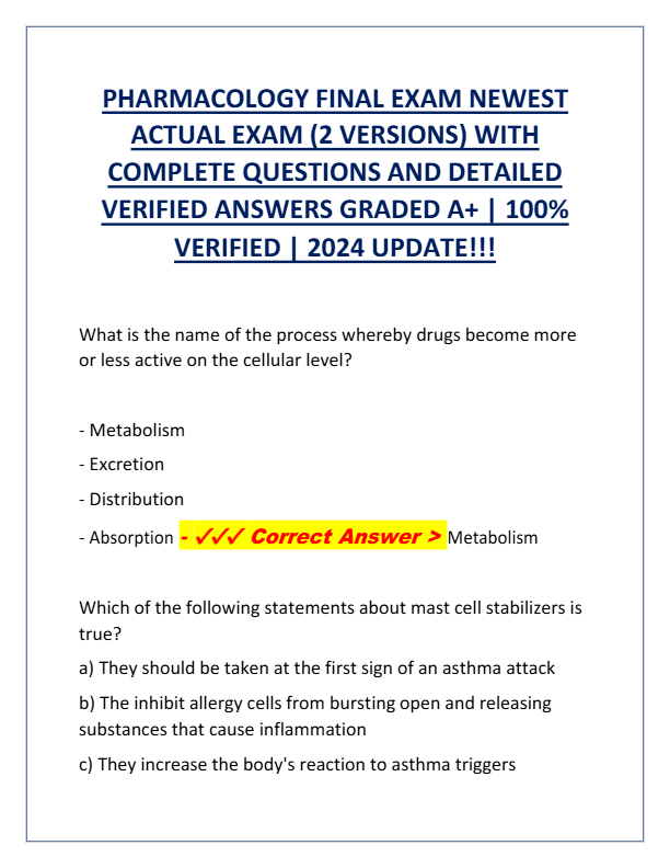 Pharmacology Final Exam 2025: 600+ Actual Questions & Verified Answers | NCLEX & Nursing Prep