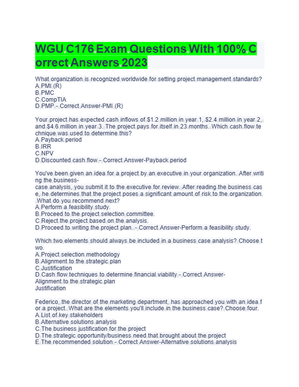 WGU C176 Exam Preparation Test Bank 2025 | Quizzes & Practice Questions