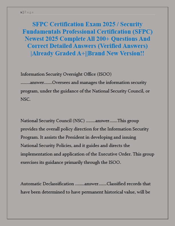 SFPC Certification Exam 2025: Security Fundamentals Professional Certification – 200+ Practice Quest