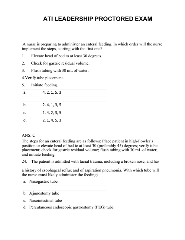 ATI LEADERSHIP PROCTORED EXAM 2025 VERSION 1, 2&3 | 230 QUESTIONS AND ANSWERS.