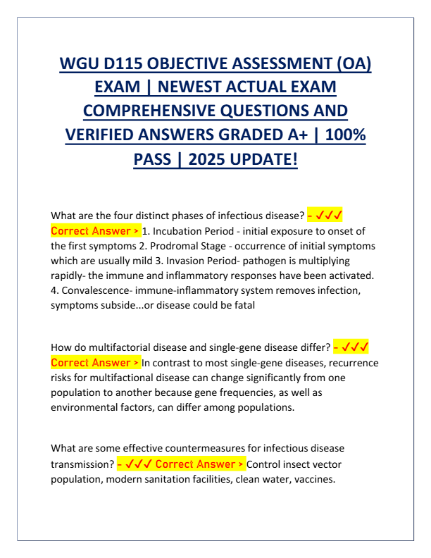 2025 WGU D115 Objective Assessment Exam Guide: Newest Questions & Verified Answers | Graded A+