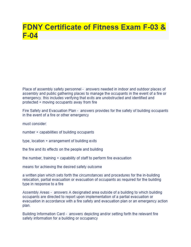 FDNY F-03 & F-04 Certificate of Fitness Exams 2025 – Indoor & Outdoor Place of Assembly Safety – Tes