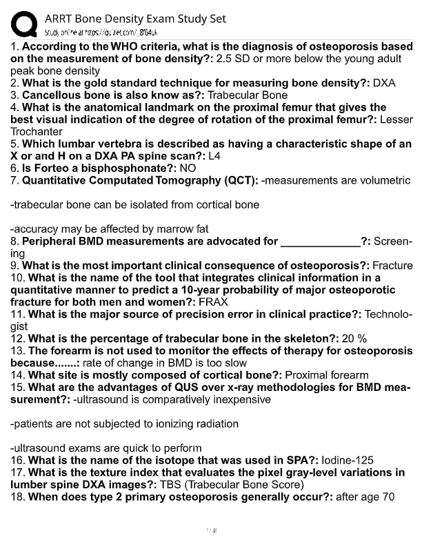 ARRT Bone Density Exam Study Guide 2025–2026: 470+ Practice Questions &amp; Verified Answers