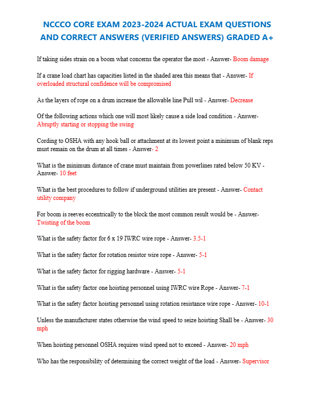 NCCCO CORE EXAM 2023-2024 ACTUAL EXAM QUESTIONS  AND CORRECT ANSWERS (VERIFIED ANSWERS) GRADED A+
