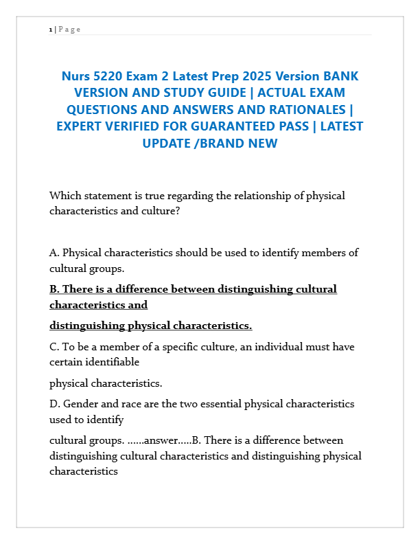 Nurs 5220 Exam 2 Bank – 400 Verified Questions & Answers with Rationales | 2025 Study Guide