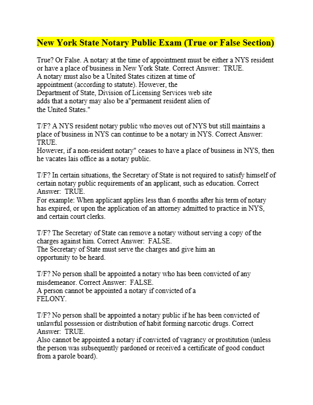 New York State Notary Public Exam 2025 – Complete Study Questions & 100% Verified Answers