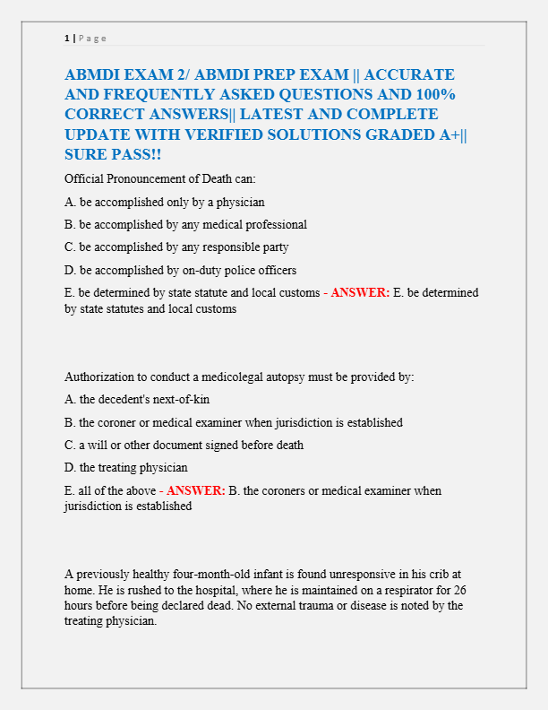 ABMDI EXAM 2/ ABMDI PREP EXAM || ACCURATE  AND FREQUENTLY ASKED QUESTIONS AND 100%  CORRECT ANSWERS|