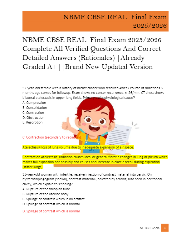 NBME CBSE REAL  Final Exam 2025/2026  Complete All Verified Questions And Correct  Detailed Answers