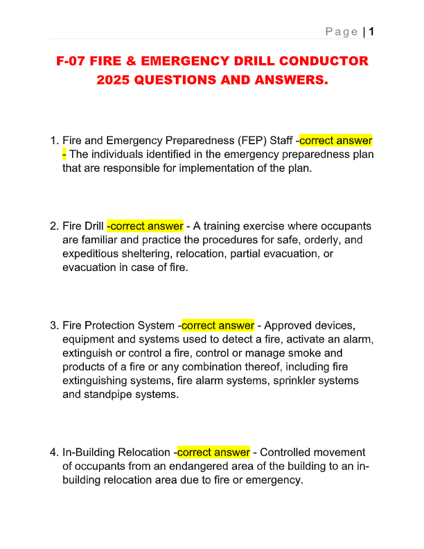 FDNY F-07 Fire & Emergency Drill Conductor Exam 2025 – Latest Questions & Answers for NYC Certificat