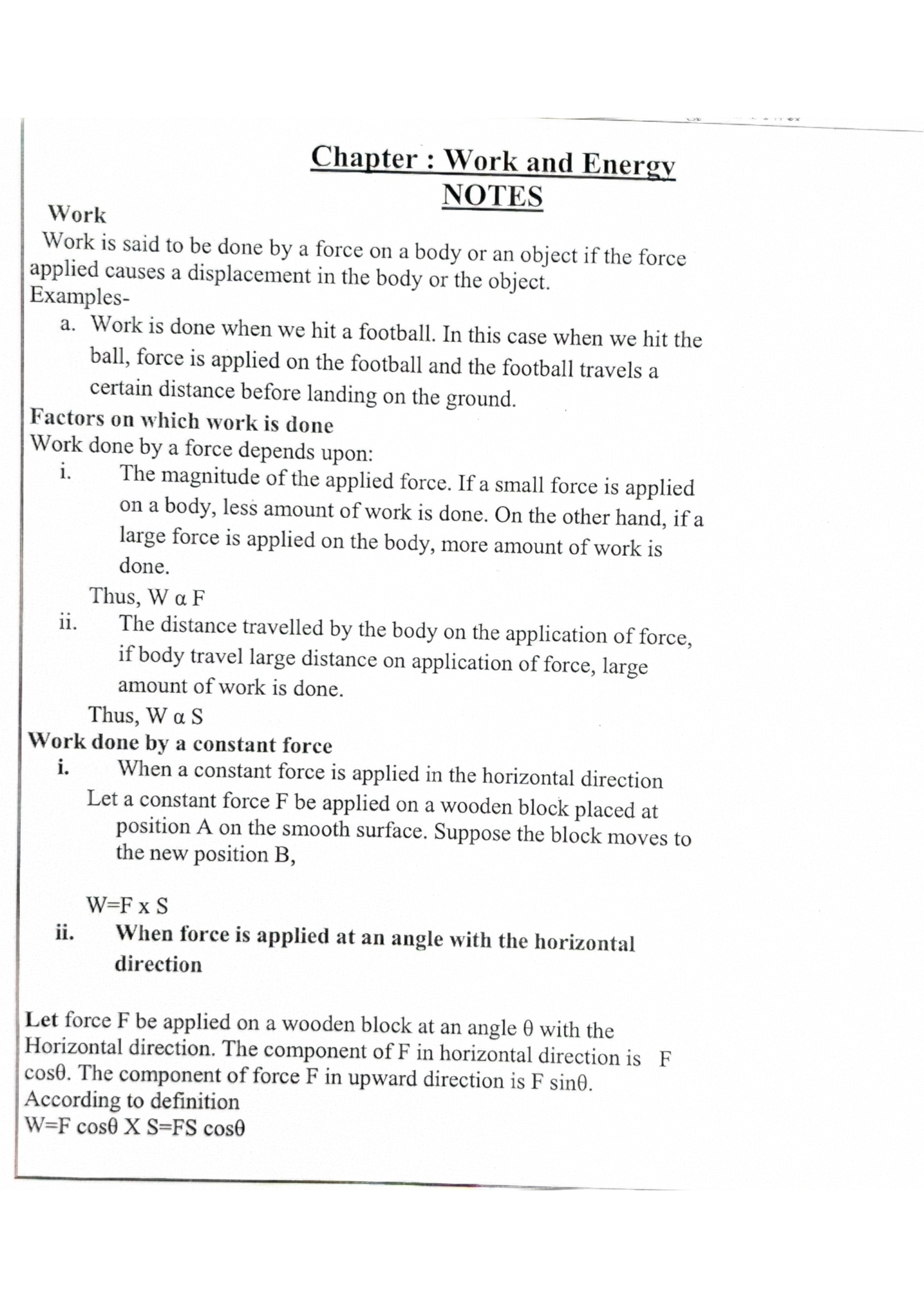 Work and energy Notes Class-9