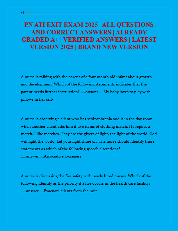 PN ATI Exit Exam 2025 | All Questions &amp; Correct Answers | Graded A+ | Verified &amp; Updated