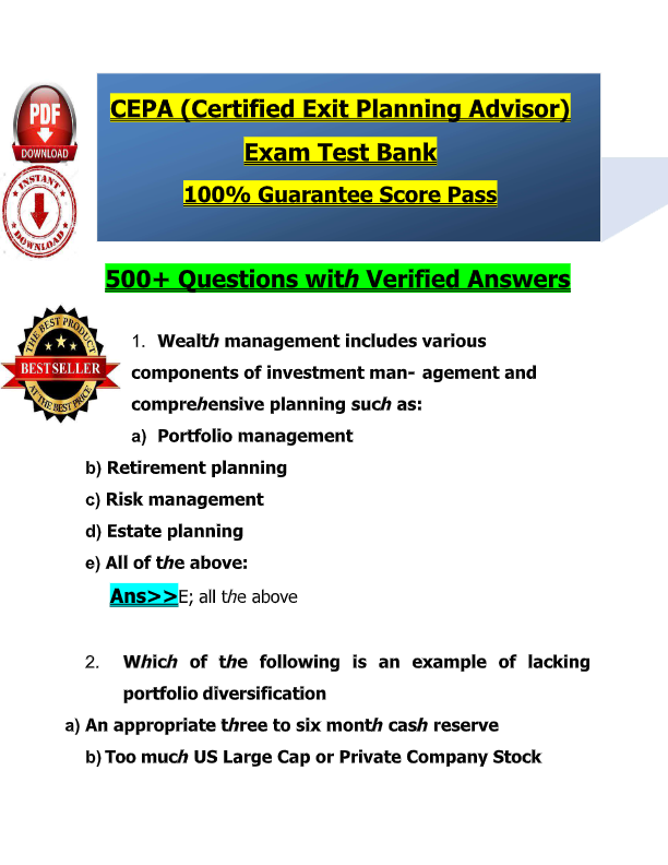 CEPA Exam Prep 2025–2026: 270+ Certified Exit Planning Advisor Questions & 100% Correct Answers