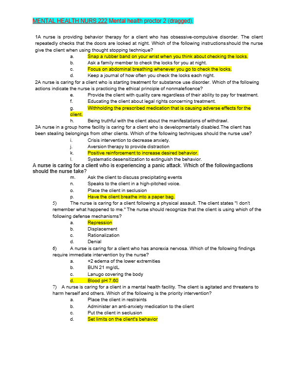 MENTAL HEALTH NURS 222 Mental health proctor 2 (dragged)