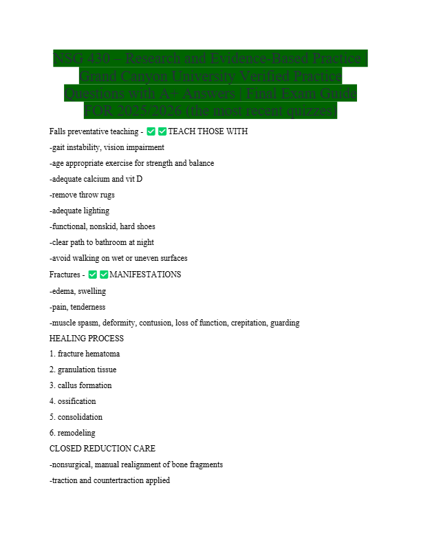 NSG 430 – Research and Evidence-Based Practice |  Grand Canyon University Verified Practice  Questio