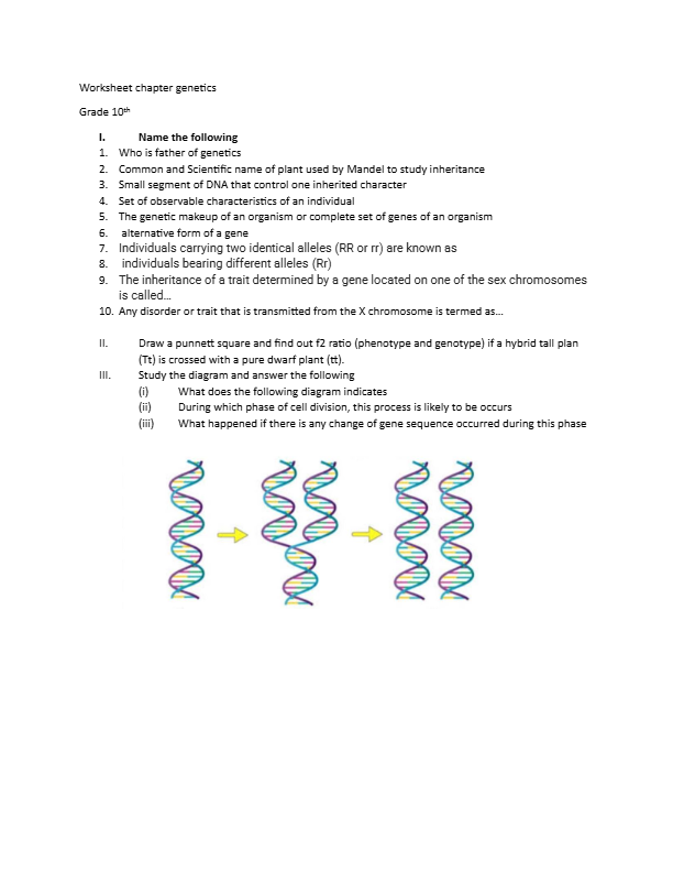 Biology     Genetics     Worksheet
