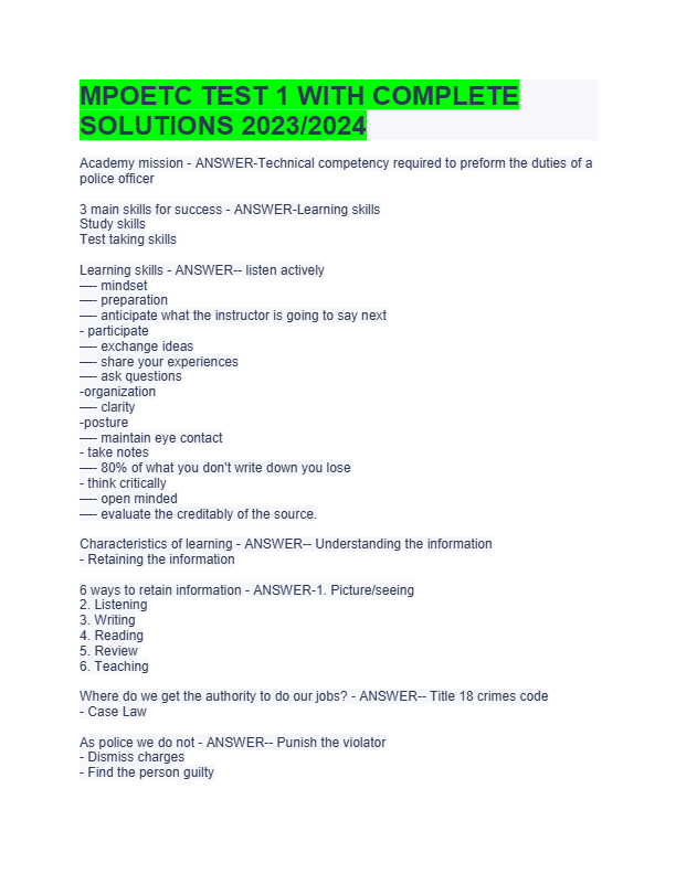 MPOETC State Certification Exam 2025–2026 – Search & Seizure, Criminal Procedure | 100% Correct Answ