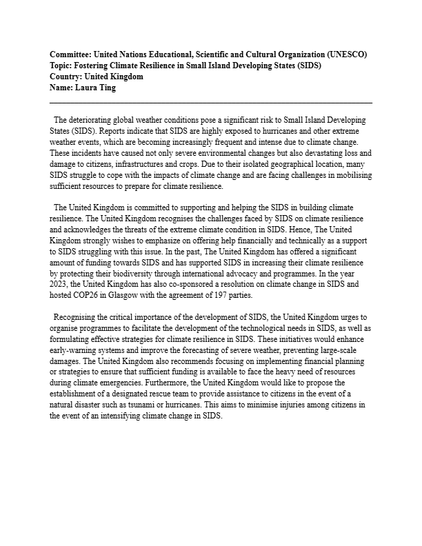 Award Winning Position Paper for MUN