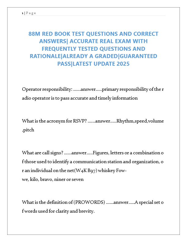 88M Red Book Test 2025: Accurate Questions & Answers | Guaranteed Pass | Military Vehicle Operator E