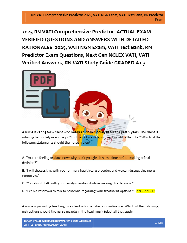 2025 RN VATI Comprehensive Predictor  ACTUAL EXAM  VERIFIED QUESTIONS AND ANSWERS WITH DETAILED  RAT