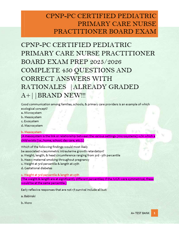 CPNP-PC CERTIFIED PEDIATRIC  PRIMARY CARE NURSE PRACTITIONER  BOARD EXAM PREP 2025/2026  COMPLETE 45