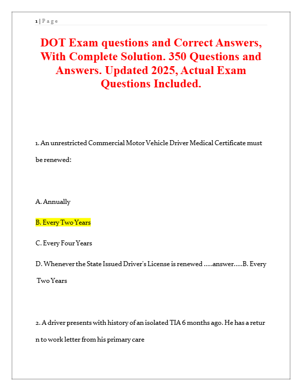 DOT Exam Questions & Answers 2025 | 350+ Practice Qs with Verified Solutions