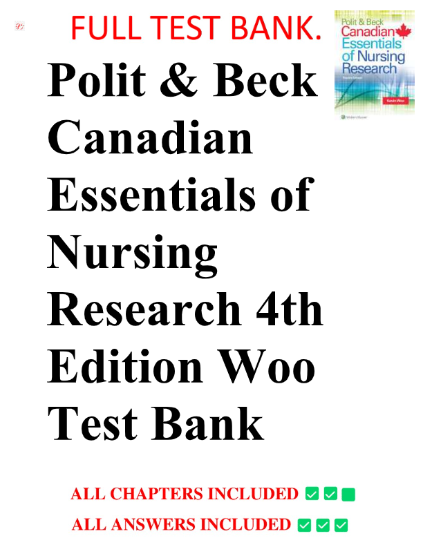Canadian Nursing Research Test Bank 2025 | Polit & Beck 4th Edition | Evidence-Based Practice & Meth