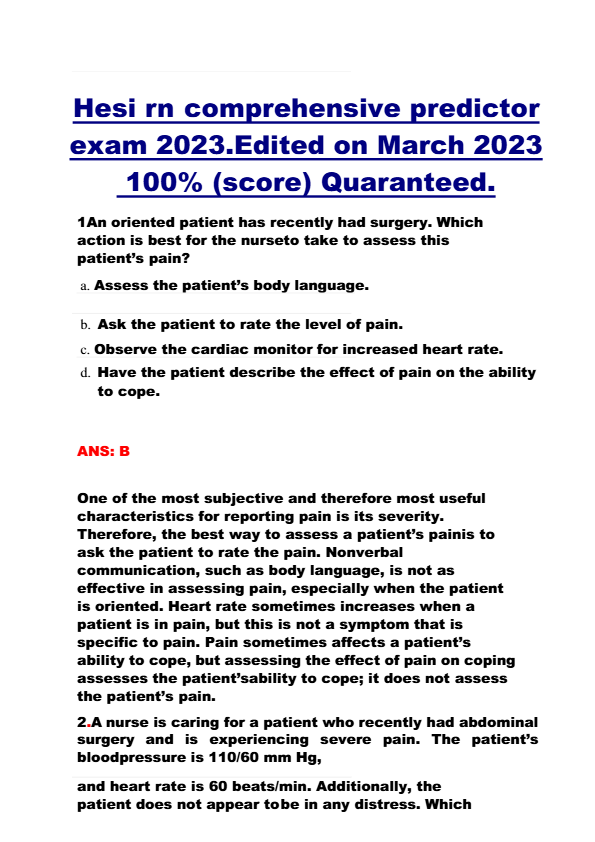 Hesi rn comprehensive predictor exam 2025 edited on march 2026 100 score quaranteed