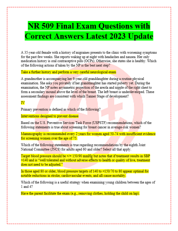NR 509 Final Exam Questions with  Correct Answers Latest 2023-2025 Update