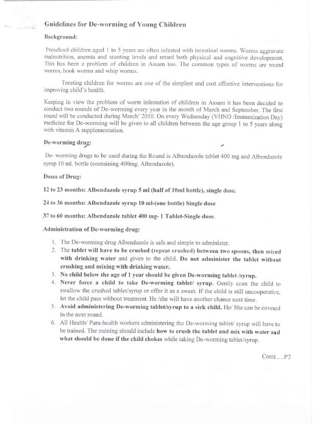 Deworming under 5 children