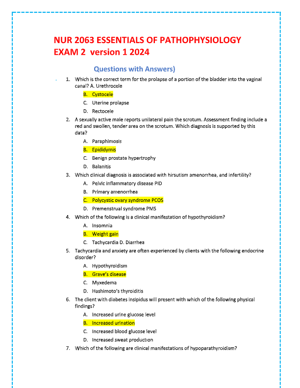 NUR2063 Essentials of Pathophysiology Exam 6 Study Guide 2025–2026: Rasmussen College | Stress, Neur
