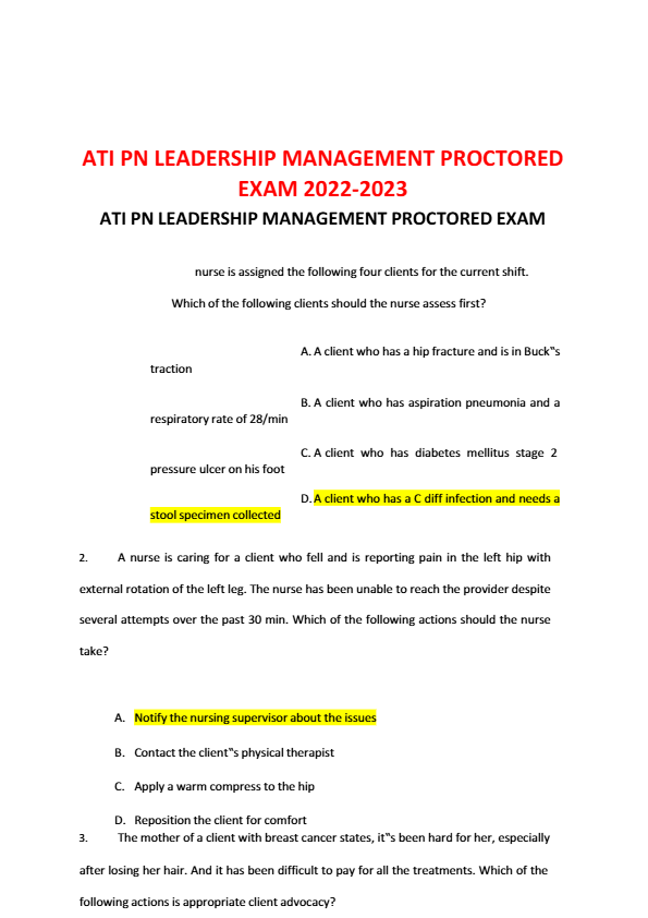 Ati pn leadership management proctored exam 2025 2026