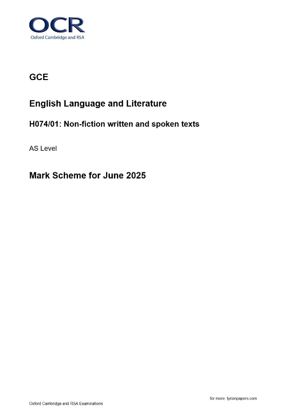 OCR GCE English Language and Literature H074/01: Non-fiction written and spoken texts AS Level Mark