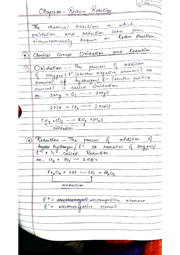 Class 11 Chem-Redox reaction full chapter notes