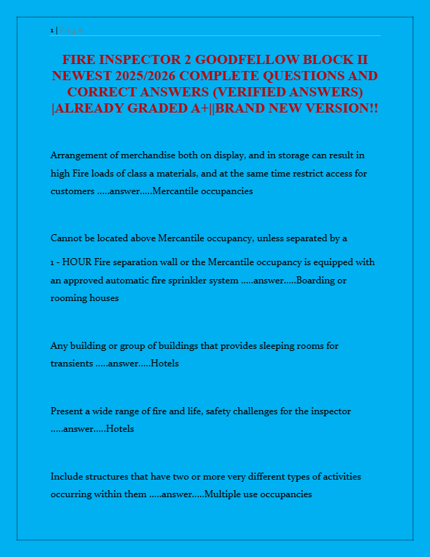 Fire Inspector 2 Goodfellow Block II 2025/2026 – Complete Exam Questions & Verified Answers