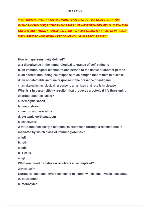 “PATHOPHYSIOLOGY EXAM #3, PORTH PATHO CHAPT 22, CHAPTER 21 QUIZ  PATHOPHYSIOLOGY, PATHO EXAM 3 2025