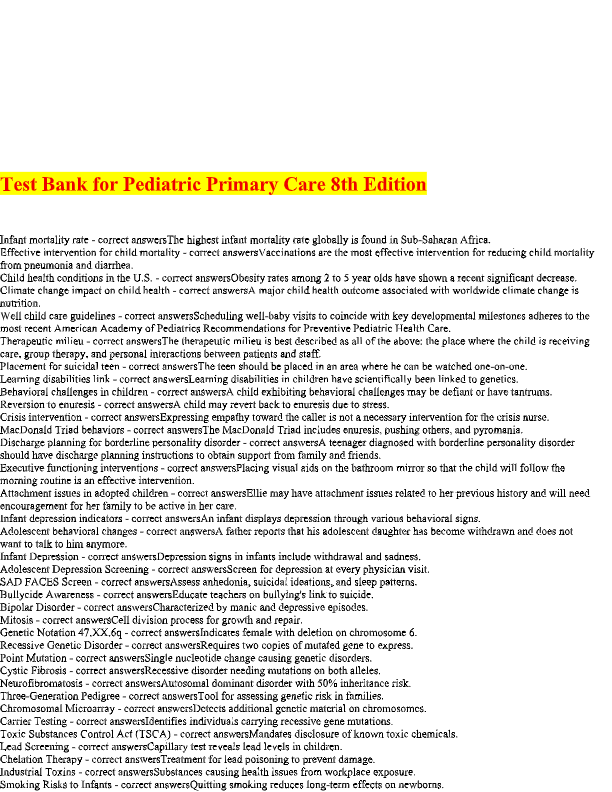 Pediatric Primary Care Practice Guidelines for Nurses 4th Edition Test Bank – Chapters 1–36 | Beth R