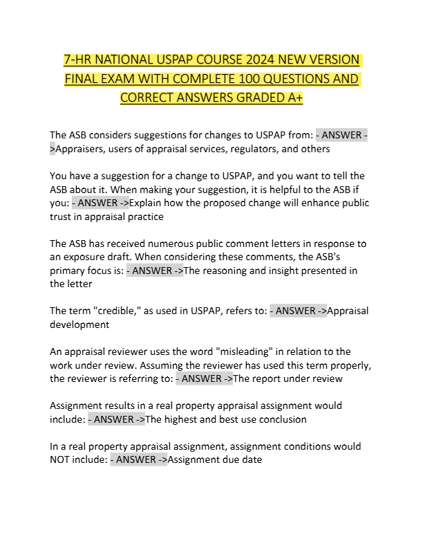 7-HR NATIONAL USPAP COURSE 2024 NEW VERSION  FINAL EXAM