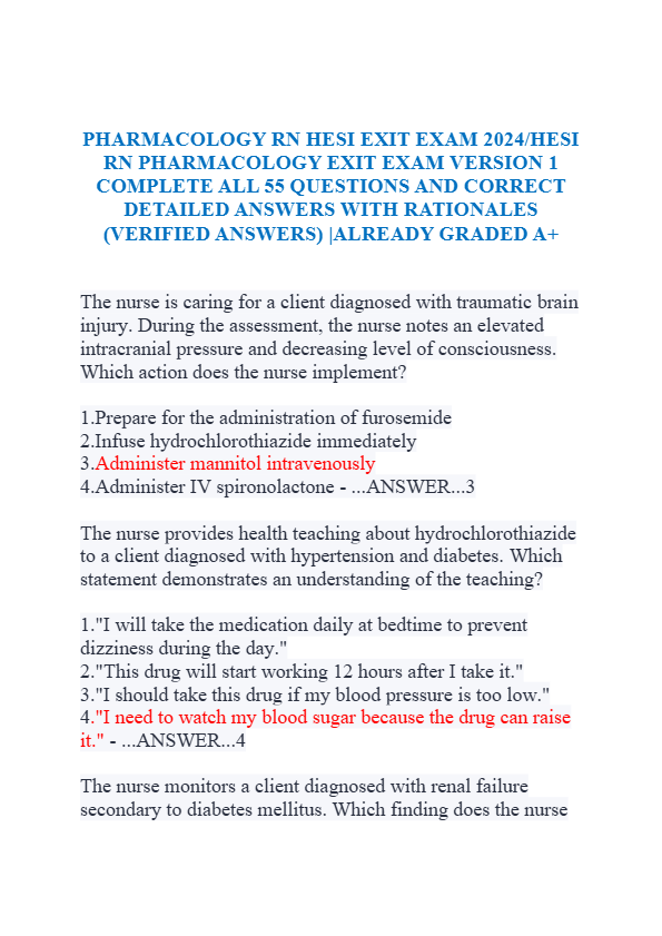 PHARMACOLOGY RN HESI EXIT EXAM 2025