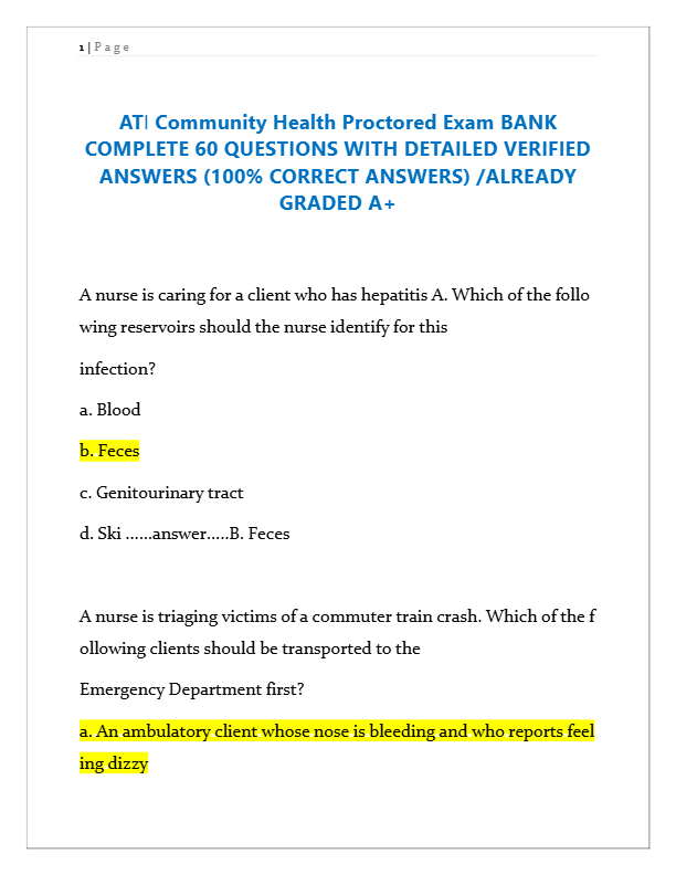 ATI Community Health Proctored Exam 2025 | 60 Verified Questions & Detailed Answers | Graded A+