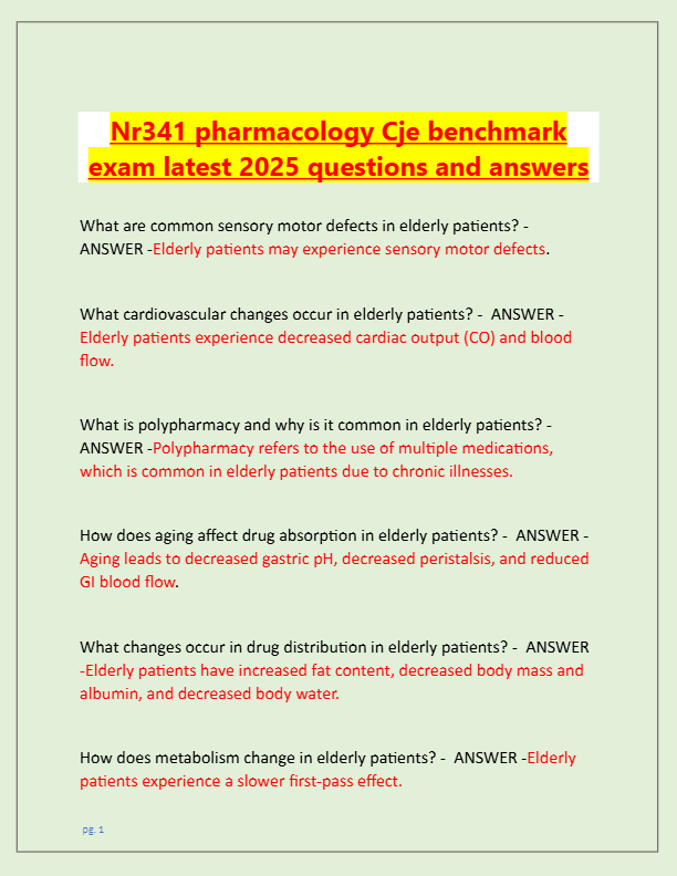 Nr341 pharmacology Cje benchmark  exam latest 2025 questions and answers